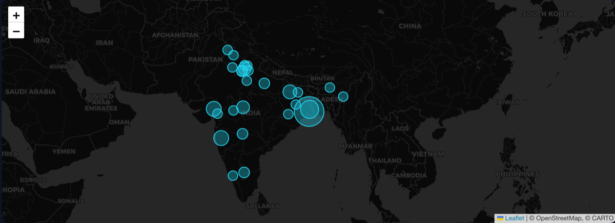 Live visitor map showing visits across Indian cities